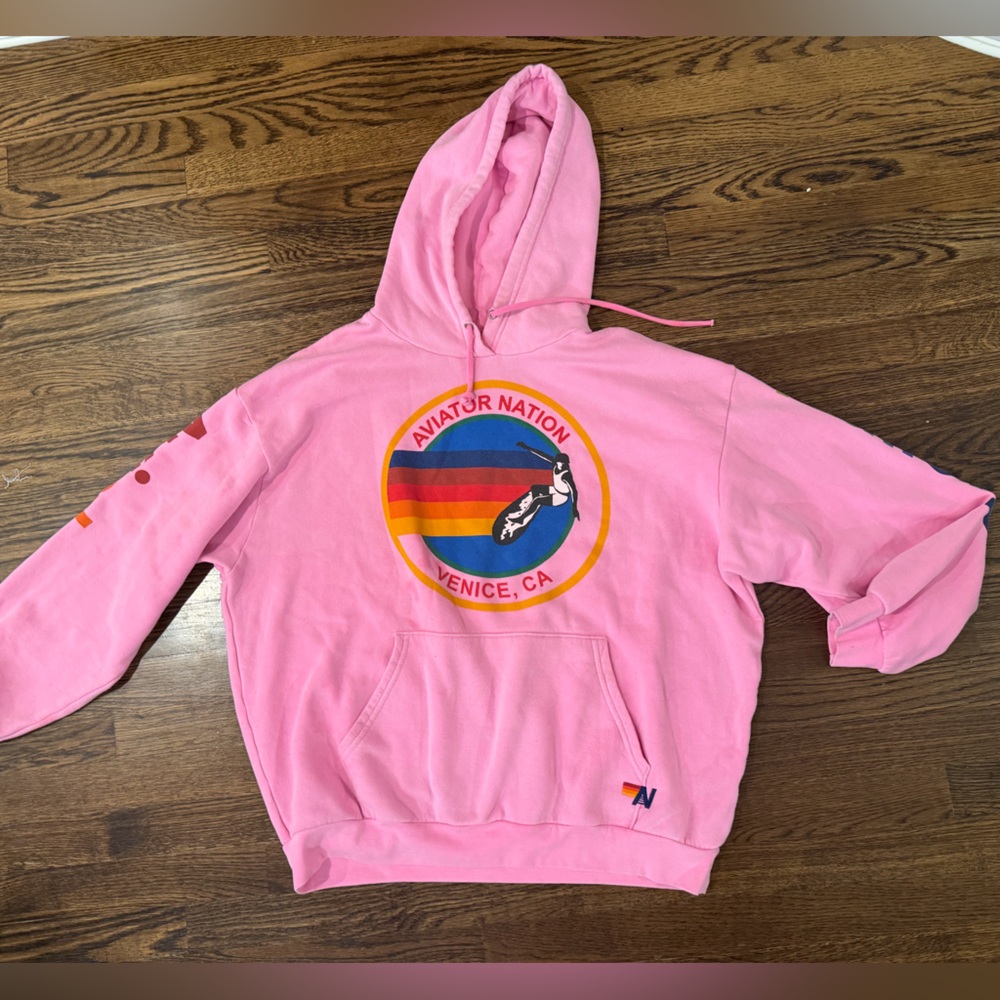 Aviator Nation Pink Hoodie with Multicolor Logo